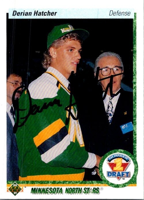 1990 -Derian Hatcher- Upper Deck Autograph/Signed/Auto Hockey Card #359 Stars