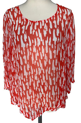 Bernstein 100 % Viskose Georgette Top 3/4 Ärmel Schaufel Nackenpunkte auf Saum Gr. L/XL