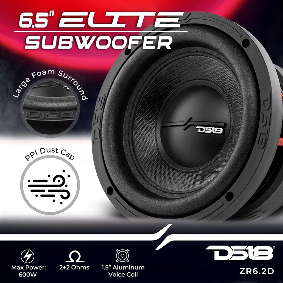 Subwoofer de audio para automóvil DS18 ZR6.2D 6.5" 600 W máximo 300 W RMS 2+2 ohmios - 1 altavoz Foto 2 de 4