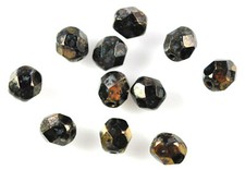 50 Black Bronze Picasso Faceted Round Glass Beads 6MM