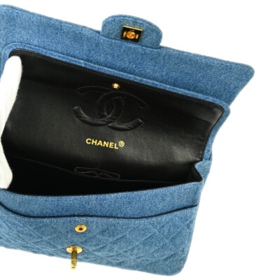 Chanel Blue Denim Medium Classic Double Flap Shoulder Bag 133869