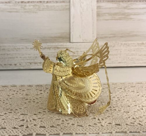 5 Vtg Baldwin Brass Ornaments 24K Gold Smithsonian Angel Wreath Ice Flower Bird - Picture 2 of 11