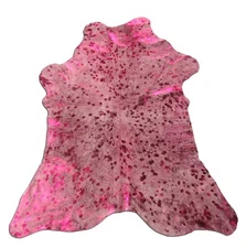 Pink Calf Skin - Mini cowhide rug Size: 36"X31" Pink Metallic REAL calfskin pelt