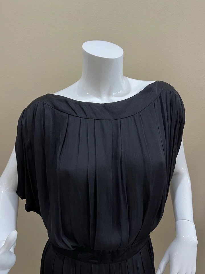 NINA RICCI Black Silk/Linen Off Shoulder Knee-Length Pleated Dress FR 38/US 6-8 - Image 2 of 4