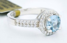 GENUINE 1.15 Cts AQUAMARINE WHITE SAPPHIRE RING .925 Sterling Silver - NWT