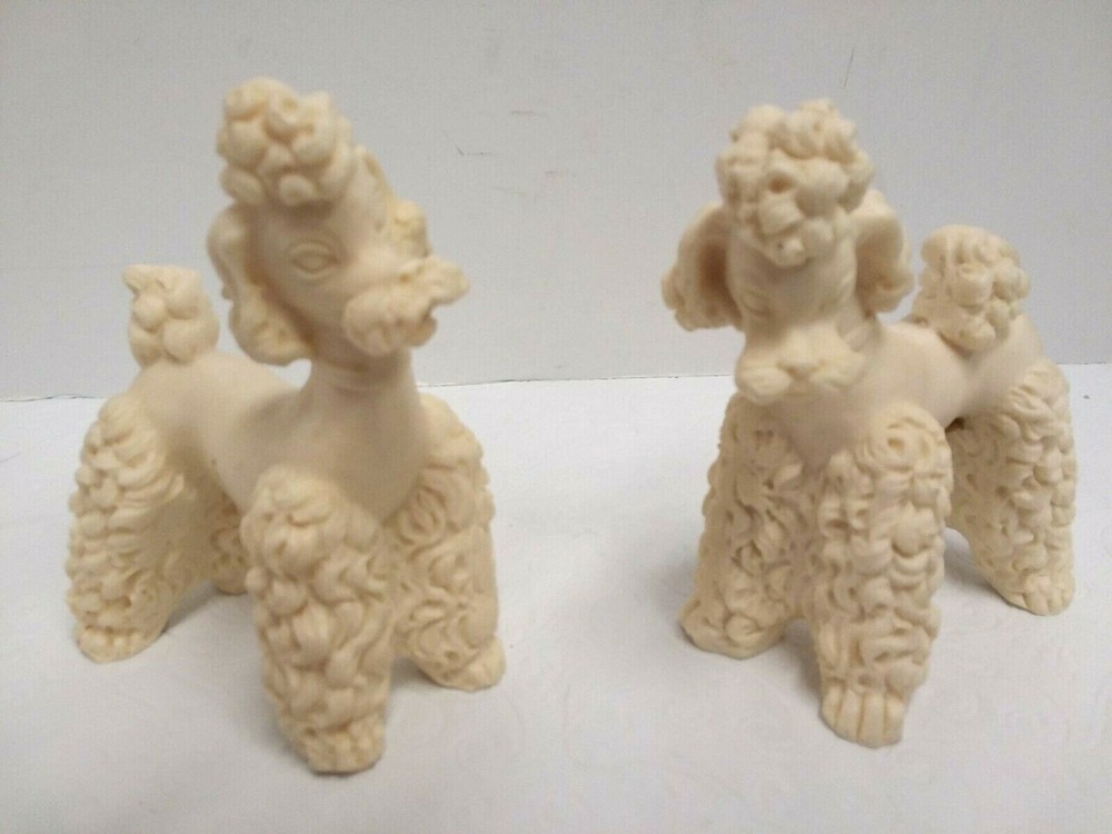 Handcarved  Poodles Sculpture Figurines Signed A Santini Made in Italy Vintage