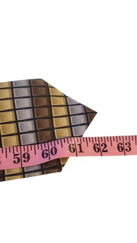 Bijoux Terner Mens Handmade Silk Neck Tie Brown Gold Silver Geometric Work Daily - Picture 10 of 12