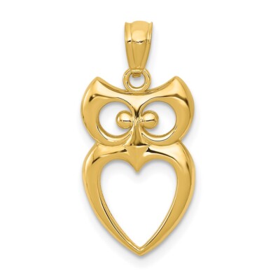 14k Gelbgold poliert Cut-Out Eule Anhänger