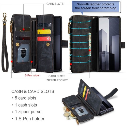 For Samsung Galaxy Z Fold 6 5 4 3 5G Case Flip Leather Zipper Wallet Stand Cover - Picture 16 of 40