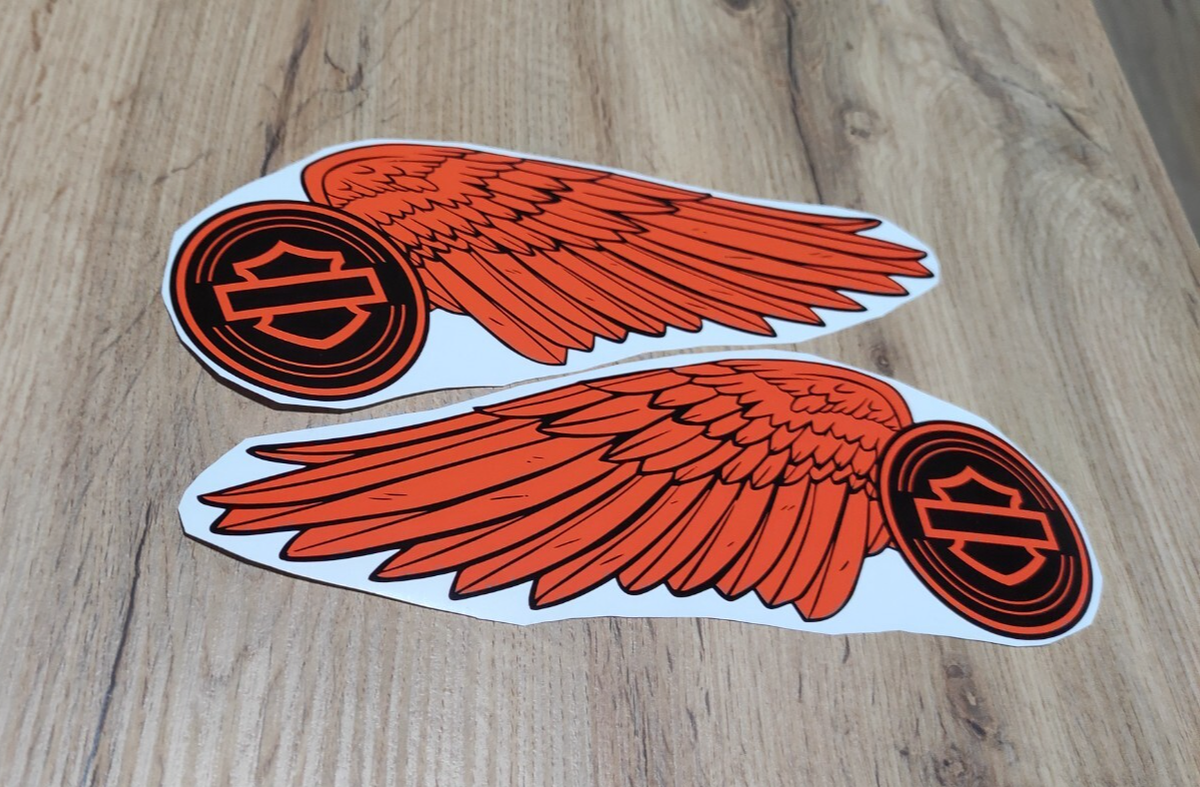 Harley-Davidson orange black wings tank decal stickers set of 2