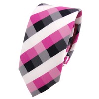 Schmale Tigertie Designer Krawatte Pink Blau Royal Weiß Kariert - Schlips Binder