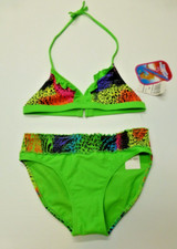 Breaking Waves Bikini Swimsuit Girls Size 14 Neon Green  Animal Print New