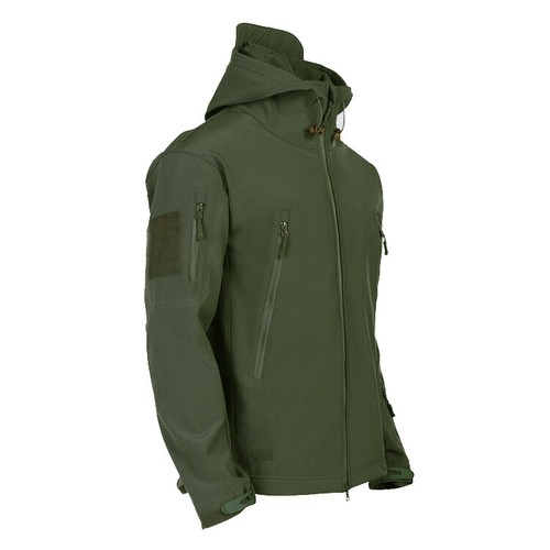 Mens Patriot Tactical Soft Shell Hooded Jacket Olive Green Zip Fleece Lined Coat - Picture 6 of 12