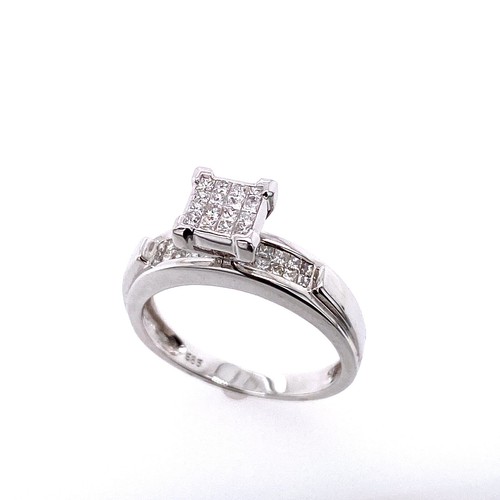 Juego de Anillo de Compromiso de Diamantes Princesa de Oro Blanco 14k 1,00 quilates talla 7,25 - Imagen 2 de 6