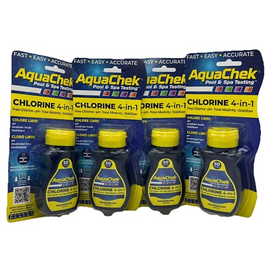 AquaChek Yellow 4 in 1 Test Strips for Pools Chlorine (PACK OF 4)  50 each