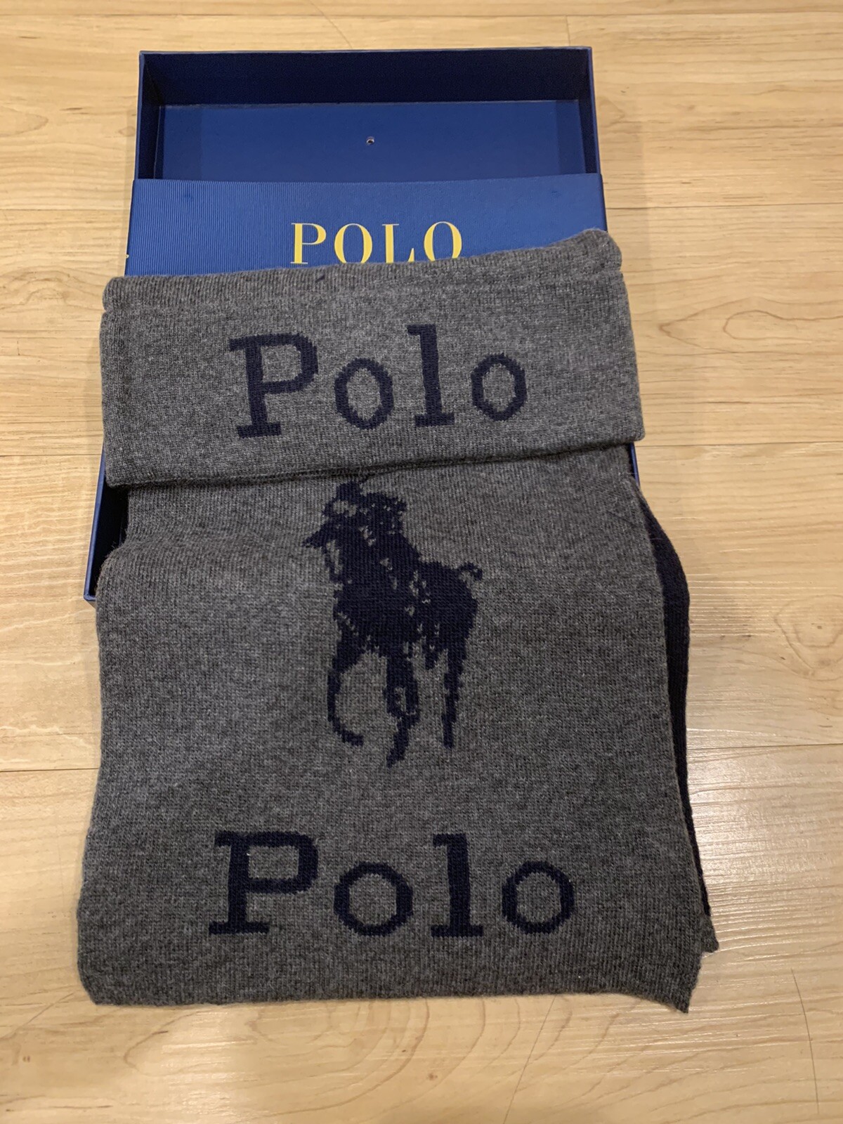 Polo Ralph Lauren Big Pony set confezione regalo 2 pezzi cappello e sciarpa nuovo con etichette grigio taglia unica