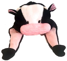 Cow Animal Hat Plush Beanie Fleece Fluffy Hooded Kids Cap W Ears Pink Halloween