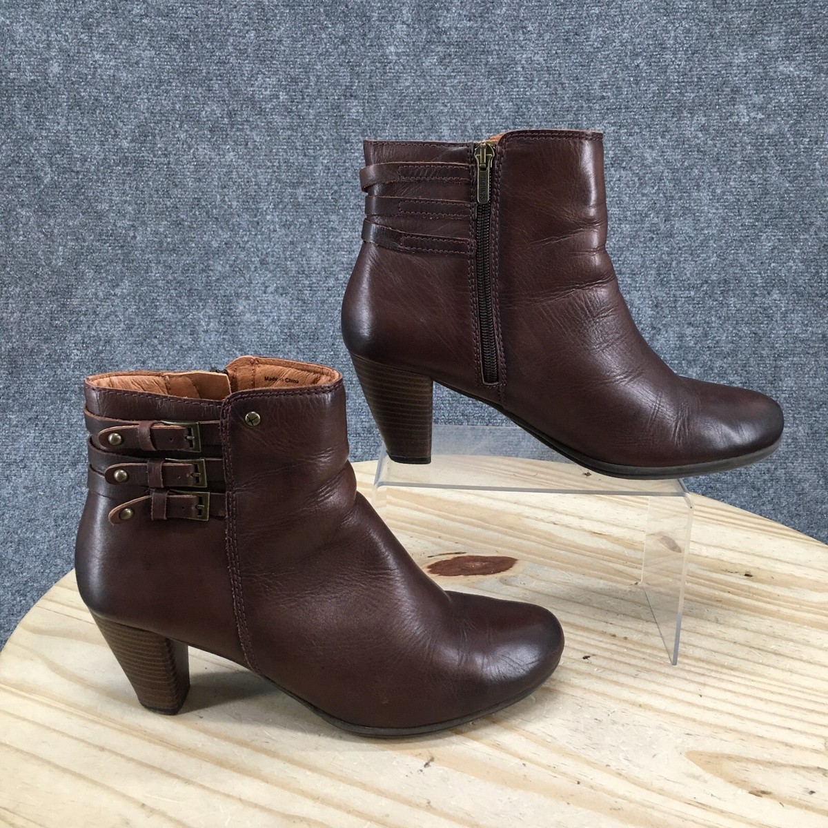 Pikolinos Boots Womens 41 Casual Side Zip Ankle Bootie Brown Leather Heels