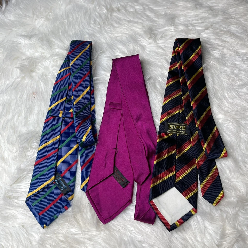 Corbata Ben Silver Charleston Classic Rep pura seda inglesa lote de 3 60 largas Foto 3 de 4