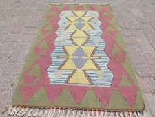 Turkish Rugs Kilim Wool, Handmade Floor Carpet, Bedroom Rug, Boho Kelim 27"x44"