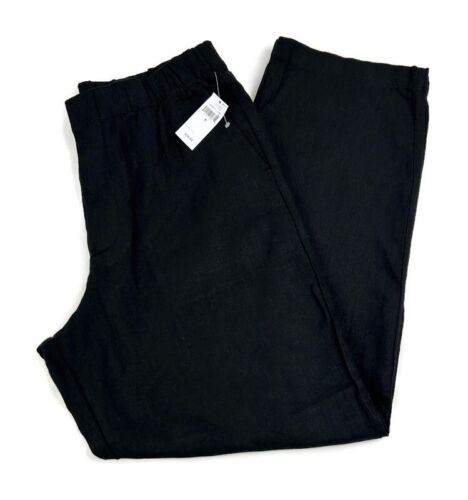 GAP Women's Linen-Blend Straight Pull-On Pants Size Small Black