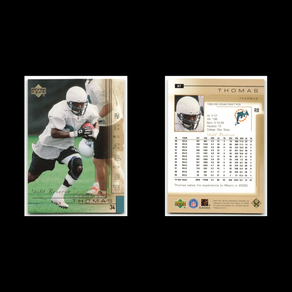 Thurman Thomas #87 2000 Upper Deck Gold Reserve Miami Dolphins Football Card NFL - Image 3 of 3