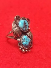 Vintage Turquoise Coral Navajo Indian Sterling Silver Ring Size 8