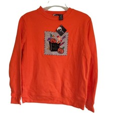 Vintage Y2K Deadstock Orange Halloween Crew Neck Sweatshirt Jack o Lantern