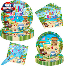 96 Pcs Hello Summer Party Decorations Summer Beach Paper Plates and Napkins Sets