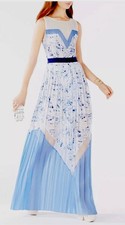 BCBGMAXAZRIA Katherine Maxi Dress Palms Print Knife Pleated Flowy Feminine Small