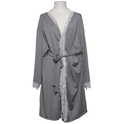 Morgenmantel, Größe: 4XL, Grau/Weiß, Elasthan/Polyester, Fischgräte, Damen #Cta