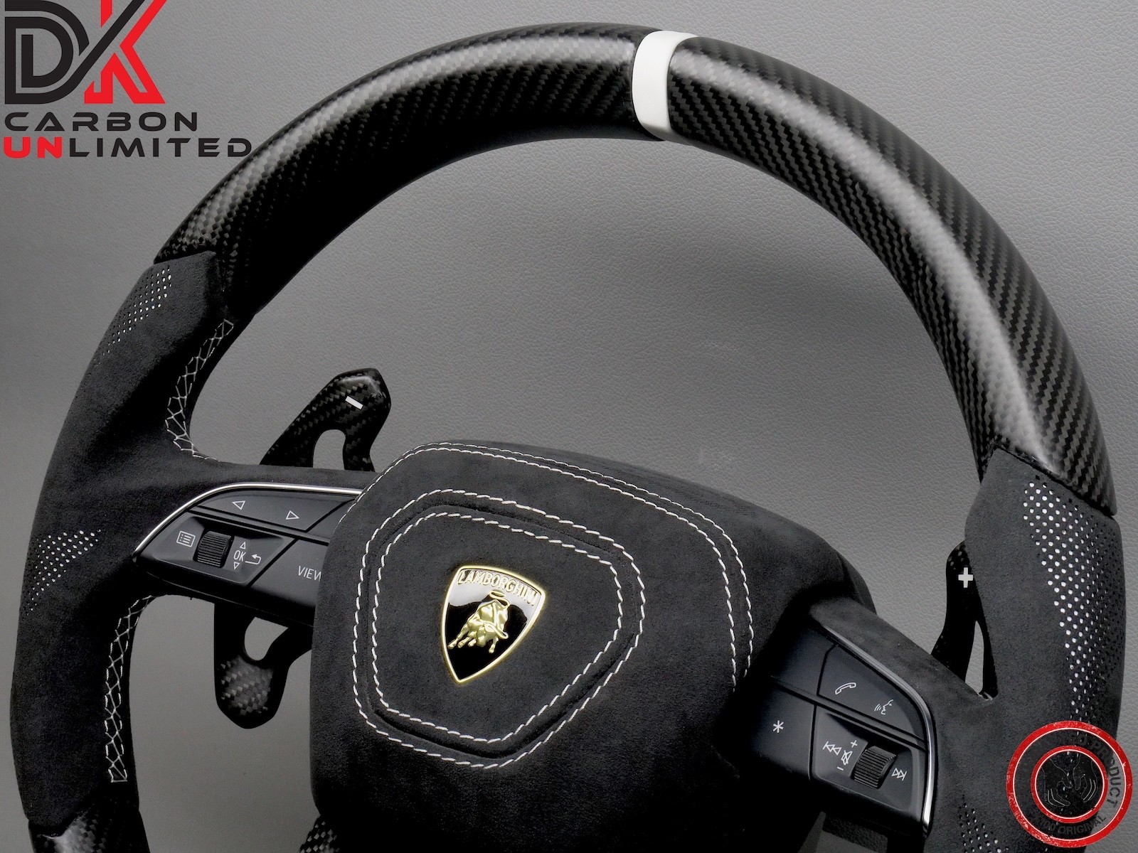 Lamborghini Urus S White Ring Alcantara Matte Satin Carbon Fiber Steering Wheel