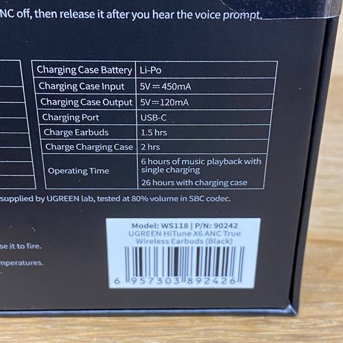 UGreen Hitune X6 Hybrid Noise-Cancelling Bluetooth Wireless Earbuds Black - Picture 15 of 24