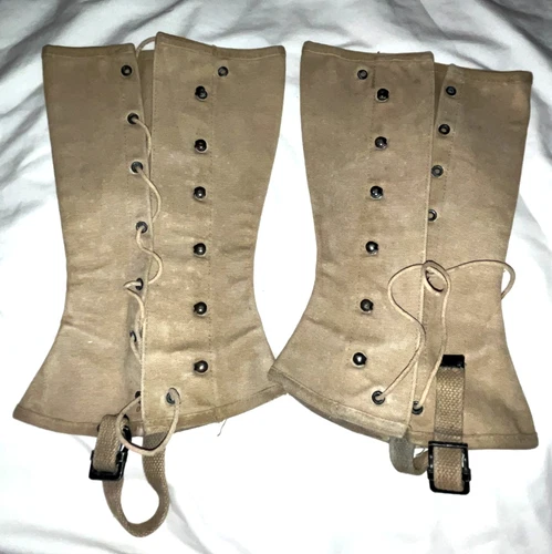 Vintage 1943 WW2 WWII Military Canvas Boot Gaiters Covers Gregory & Read Co Sz 3