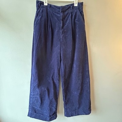 Mother The Big-League Prep Cuff Heel Corduroy Pants Navy Blue Wide Leg