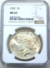 1922 Peace Silver Dollar NGC MS63 Frosty Just Graded New Holder #A284F