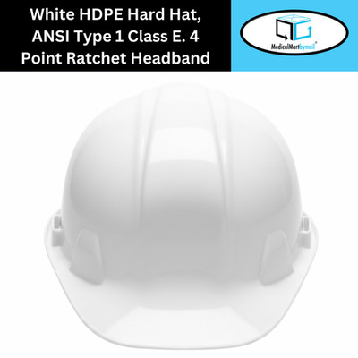 16 Each White HDPE Hard Hat, ANSI Type 1 Class E - 4 Point Ratchet Headband