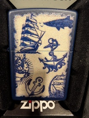New Zippo Lighter Nautical Design Tall Ship 2022 Blue 49774 Sealed