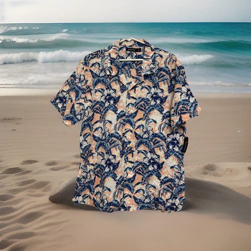 Nautica Men's Pink/Blue Tropical Floral Hawaiian Shirt Size XL New Beach Linen