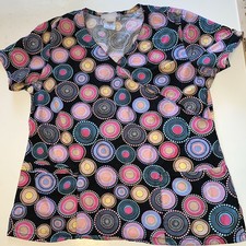 SB Scrubs Geometric Pattern V-Neck S/S Scrub Top Women  s Medium Multicolored T7
