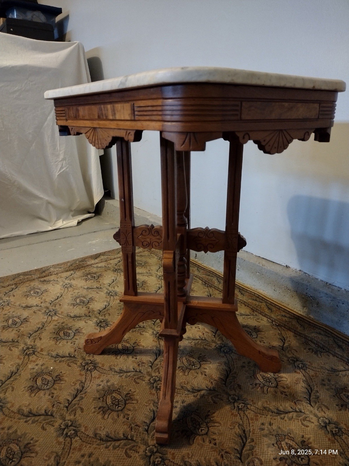 Eastlake Victorian Marble and Walnut Hall Table Aesthetic Movement Design