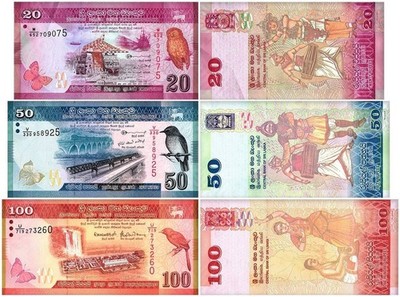 Sri Lanka 20-100 Rupees 3 Pieces Set, 2019-2021, P-123-125, UNC