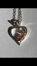Sterling Silver Heart Necklace Natural Earth Mined Orange Diffusion Sapphires