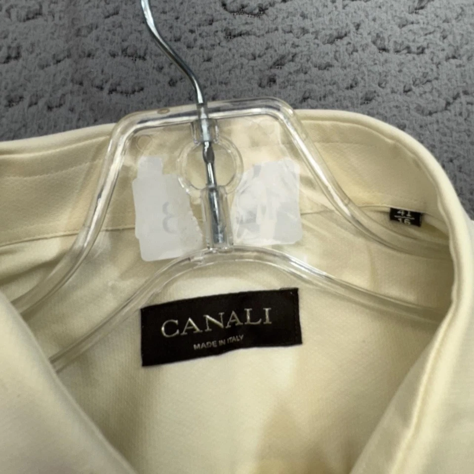 Canali Shirt Mens 16 41 Light Yellow Cotton Made in Italy Dress Preppy Pocket - Image 3 of 4