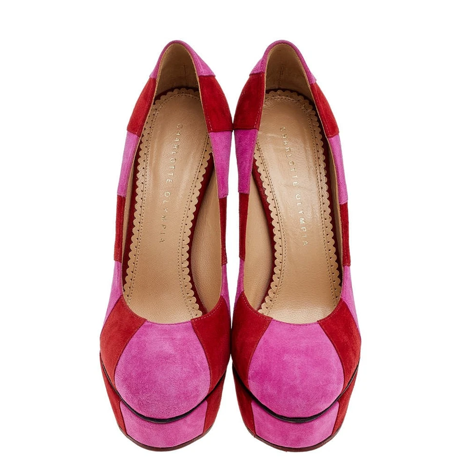 Charlotte Olympia PinkRed Suede Striped Priscilla Platform Pumps Size 38 - Imagem 3 de 4