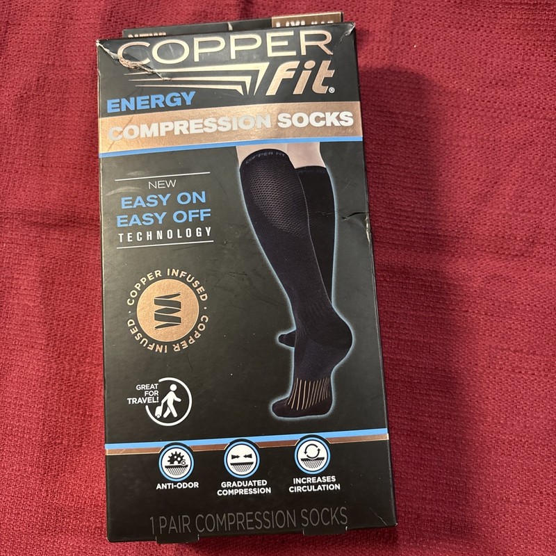 Copper Fit Energy Compression Socks Easy-On Easy-Off Technology Black Large/XL