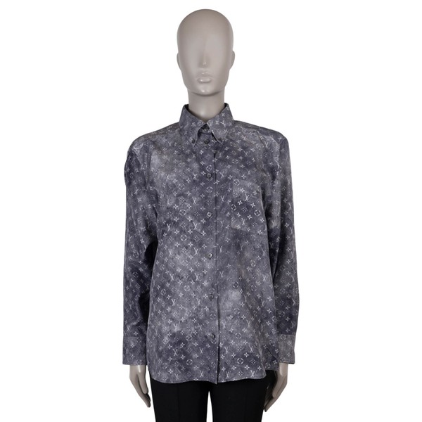 72917 Original Louis Vuitton Grau Seide 2024 Monogram Cloud Hemd 40 M