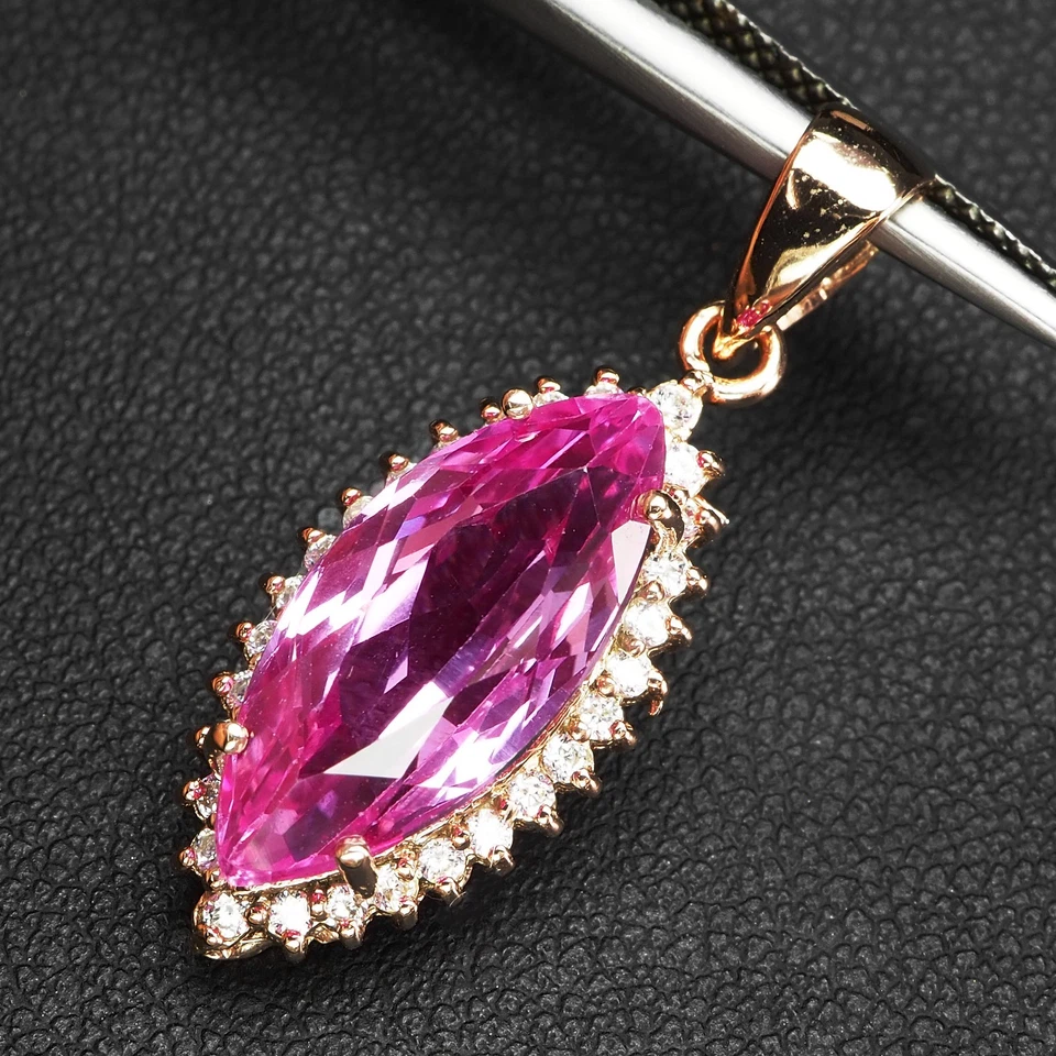 Espetaculares pingentes de safira rosa fúcsia 6,50 ct 925 prata esterlina ouro rosa - Imagem 3 de 4