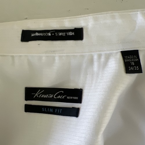 Kenneth Cole Slim Fit No Iron Stretch Men’s Fitted Dress Shirt White 18 34/35 - Picture 9 of 9