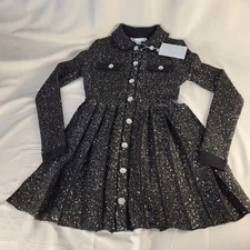 NWT Hill House Womens XS Chloe Sweater Dress Black Silver Sequins